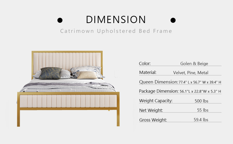 Full Size Bed Frame, Velvet Upholstered Platform Bed Frame