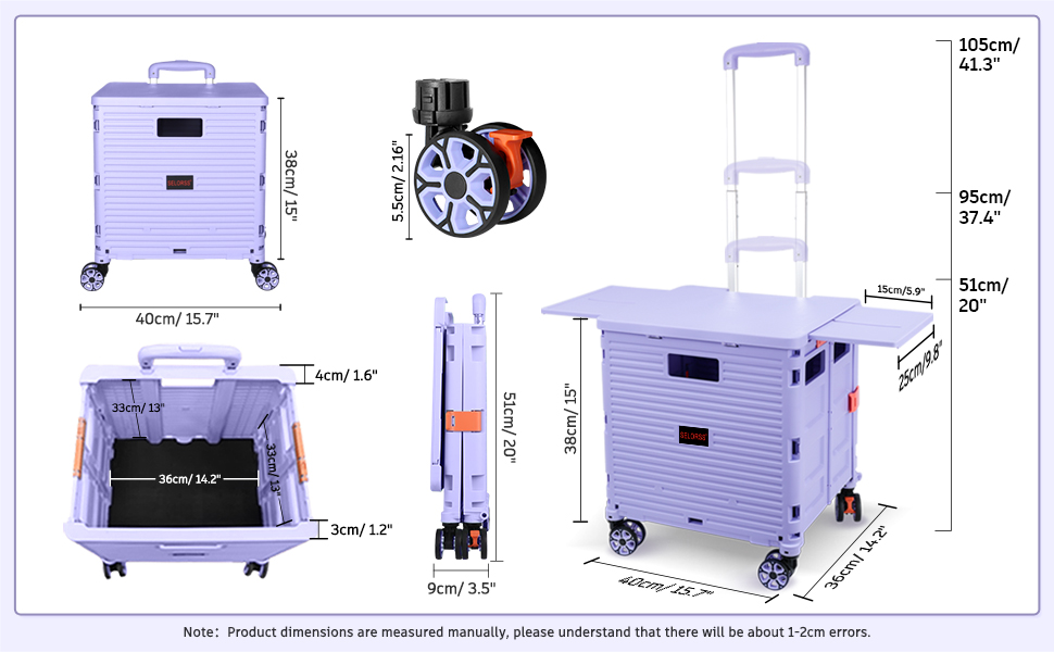 Foldable Utility Cart Portable Crate Rolling Dolly With Telescopic Handle,Can Be Pulled Diagonally, Magnetic Retractable