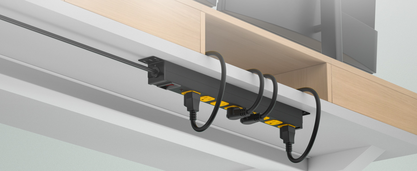 Mountable Long Power Strip, 2100 Joules Heavy Duty Surge
