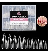 UNA GELLA XXL Stiletto Nail Tips Extra Long Pre-shape Gel Acrylic Nails Half Matte Fake Nails Ful...