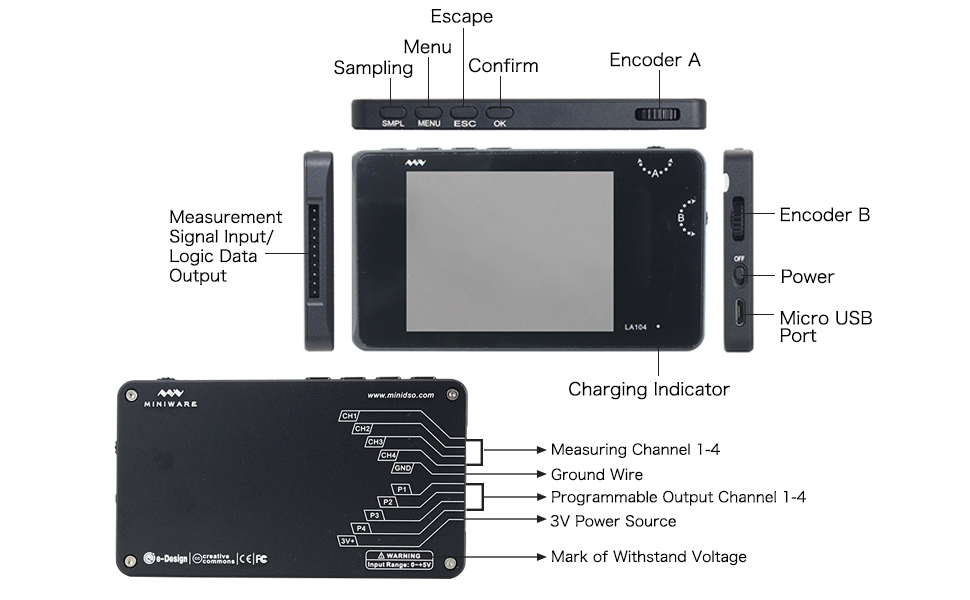 LA104 Logic Analyzer Digital Mini Handheld DSO Oscilloscope SPI IIC