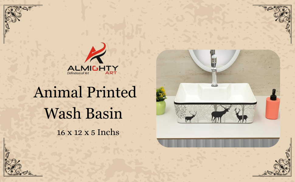 ALMIGHTY ART Ceramic Wash Basin for Bathroom/Rectangle Wall Mount