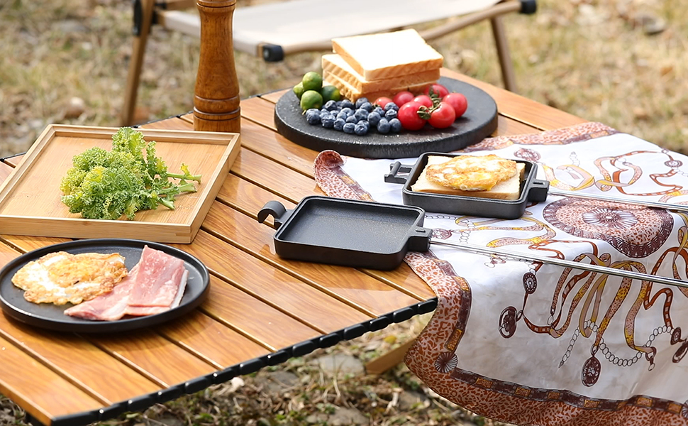 IPROUDER Pie Iron Cast Iron Sandwich Maker Set-Ultimate Campfire Companion