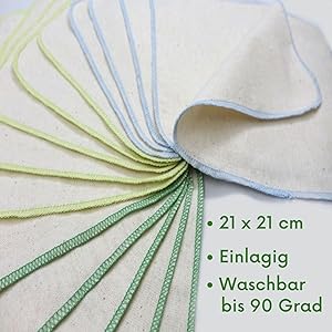 avo+cado Organic Cotton Single Layer Flannel Washcloths - Pack of 15 - Reusable Baby Washcloths to Replace Wet Wipes - Small Washable Mini Cotton Wipes (Colour: Green) 14 Washcloth unbleached