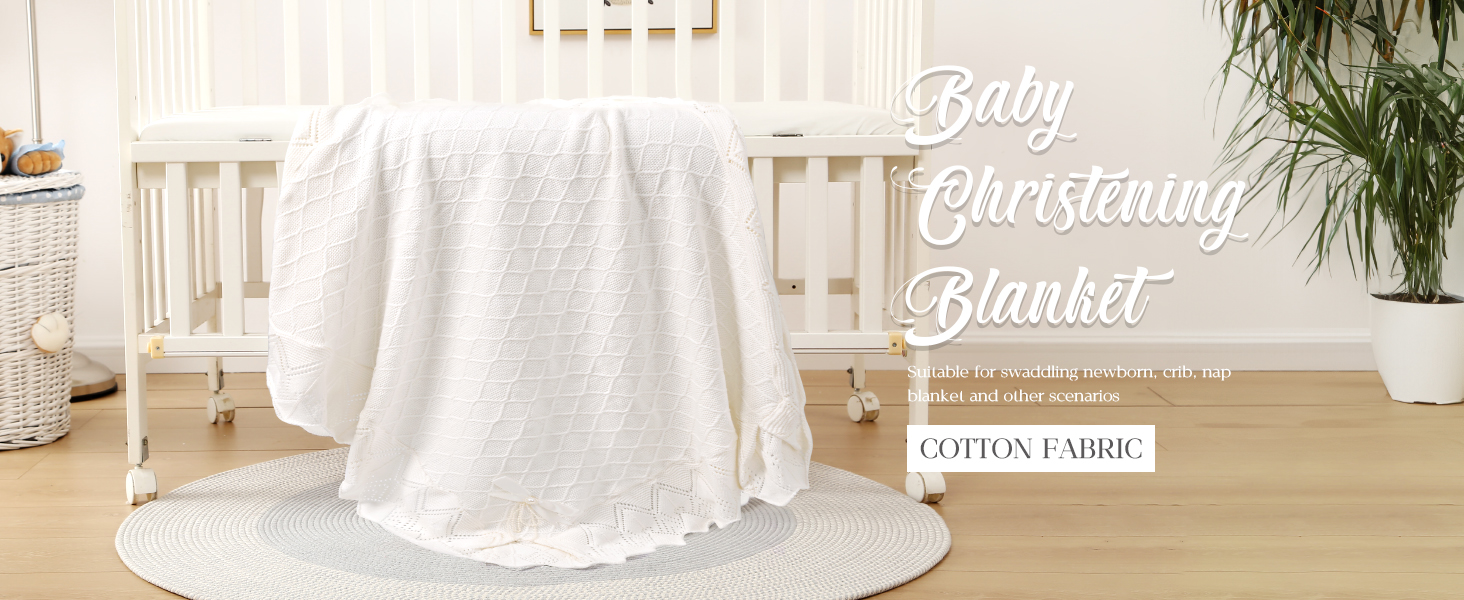 Booulfi Baby Christening Blanket Newborn Unisex Shawl For Baby Knitted Cellular Baptism Blankets