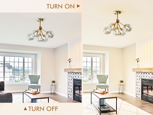 KCO Lighting 5-Light Amber Glass Globe Chandelier Brush Gold