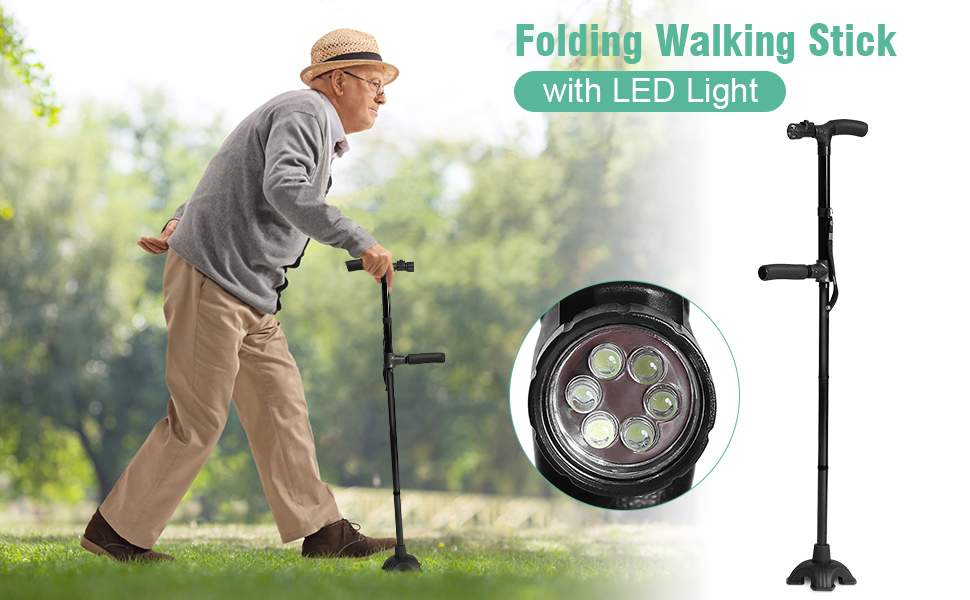 lyrlody Folding Walking Stick with LED Light for Men and Women, Height