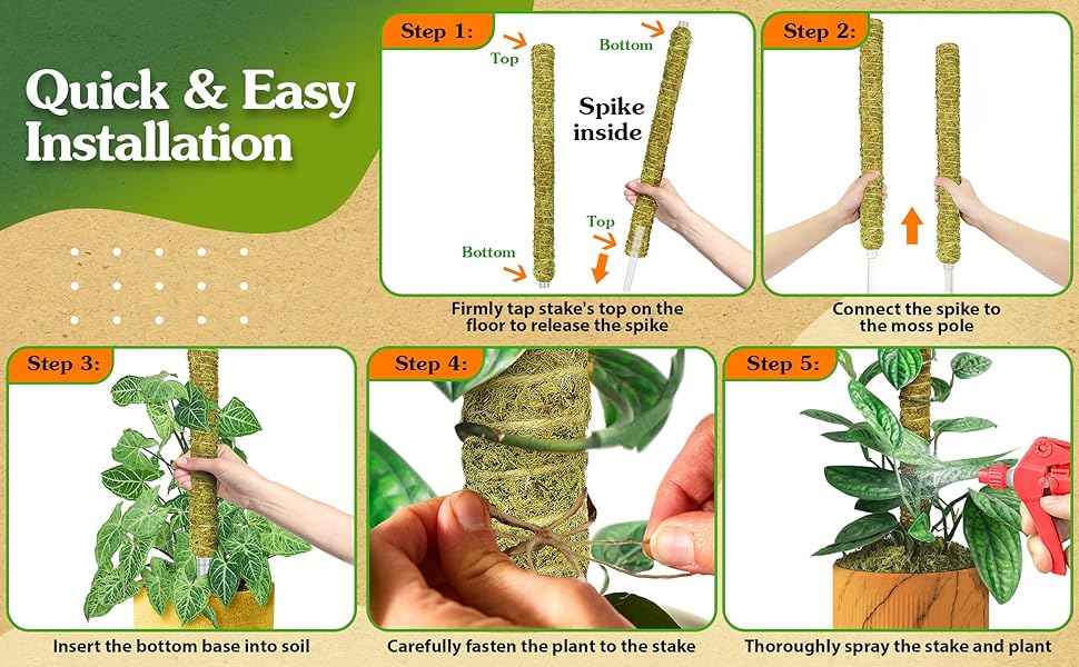 WEMOSS 2Pack 38'' Natural Stackable Moss Pole for Plants