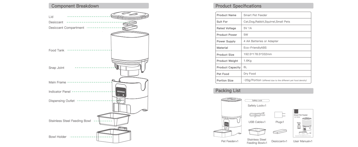 Cat Feeder Automatic, Automatic Feeder Cat Dry Food with Timer, 2.4GHz WiFi Pet
