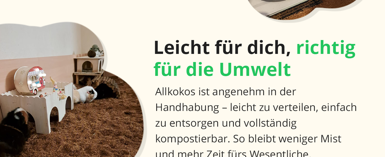 Der Text lautet: „Leicht für dich, richtig für die Umwelt“. Marketingbild, das Schafe zeigt, die in einer pastoralen Umgebung weiden.
