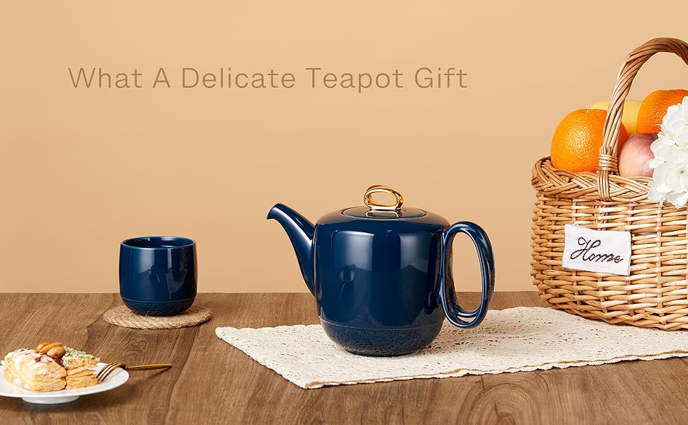 ZENS Porcelain Teapot with Infuser,1000ML Entwined Handle Loose Leaf