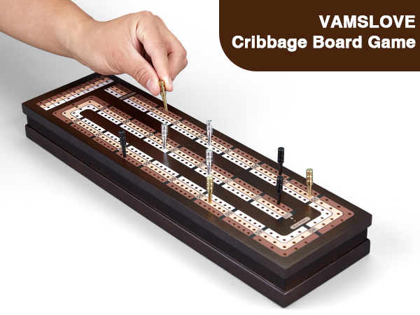 Wooden 3-track cribbage board game