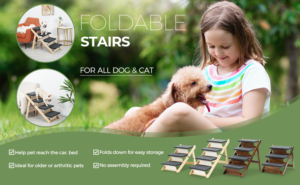 SweetBin Wood Pet Stairs/Pet Steps for All Dogs and Cats