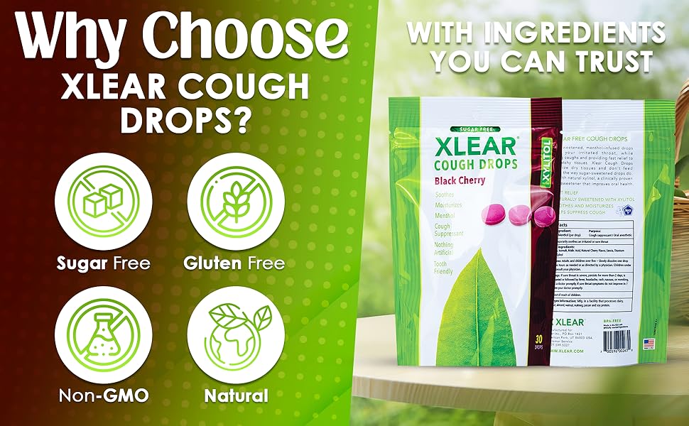 Xlear Xylitol Sugar Free Cough Drops for Adults and Kids