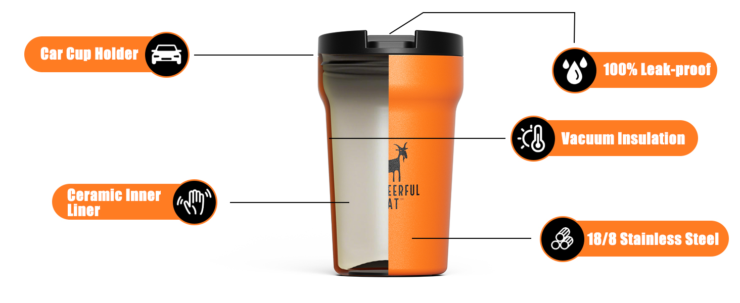 coffee mugs with ceramic interior and stainless steel exterior，coffee mug with lid for daily commute