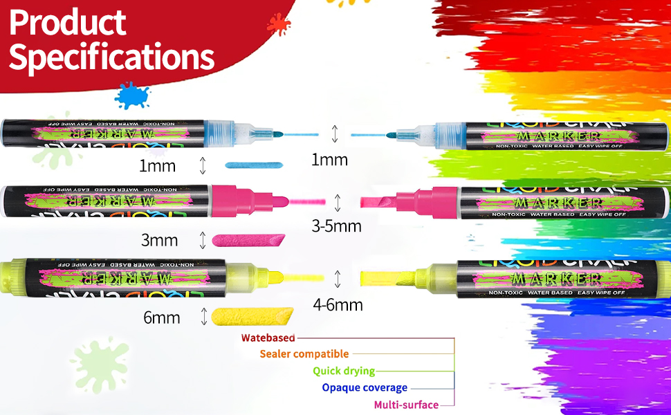 Liquid Chalk Markers for Blackboards Bold Color Dry