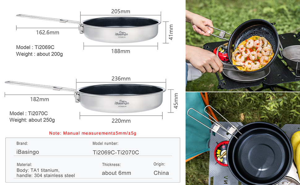 iBasingo 18.8cm Titanium NonStick Frying Pan 1000ml Camping Cookware