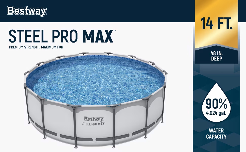 Bestway Steel Pro MAX 14'x48" Round Above Ground Swimming Pool with Pump & Cover - DESKTOP A
