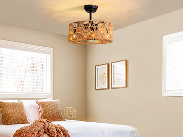 APBEAMLighting Boho Caged Ceiling Fan With Light, 18 Inch