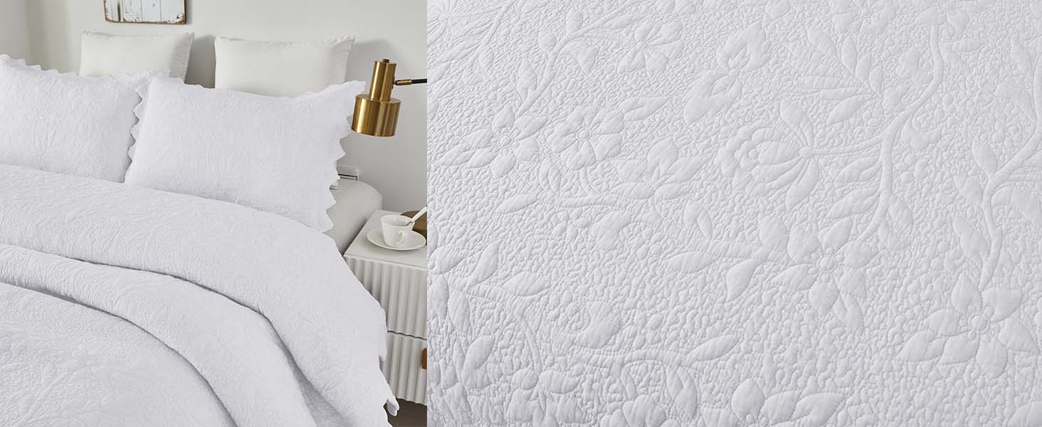 Brandream White Quilts Set Twin Size Cotton Matelasse Coverlet Set Farmhouse