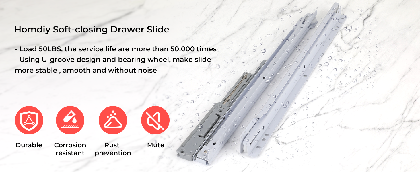 3 Pair homdiy Soft Close Bottom Mount Drawer Slide Self Closing Drawer