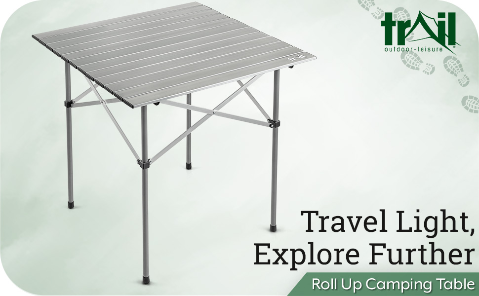 Trail Lightweight Aluminium Camping Table Folding Steel Frame and Roll