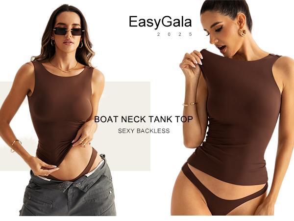 EasyGala Women Sleeveless Boat Neck Tops Double Lined