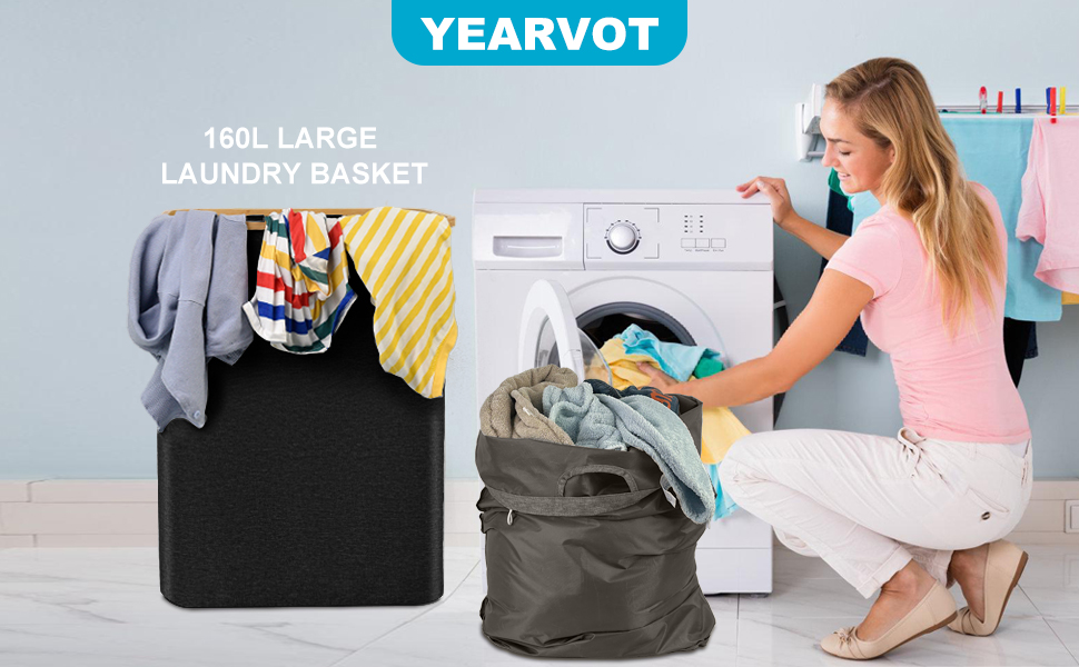 160L Large Laundry Baskets with Lid, 【Collapsible, Waterproof