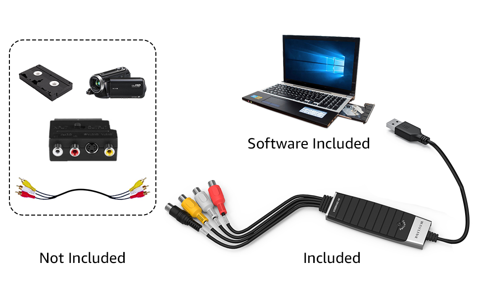 WAVLINK USB 2.0 Video Capture Card Device Converter, VHS to Digital Converter, Edit