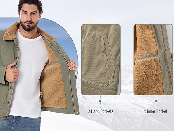 CARWORNIC Men's Military Jacket Casual Winter Corduroy