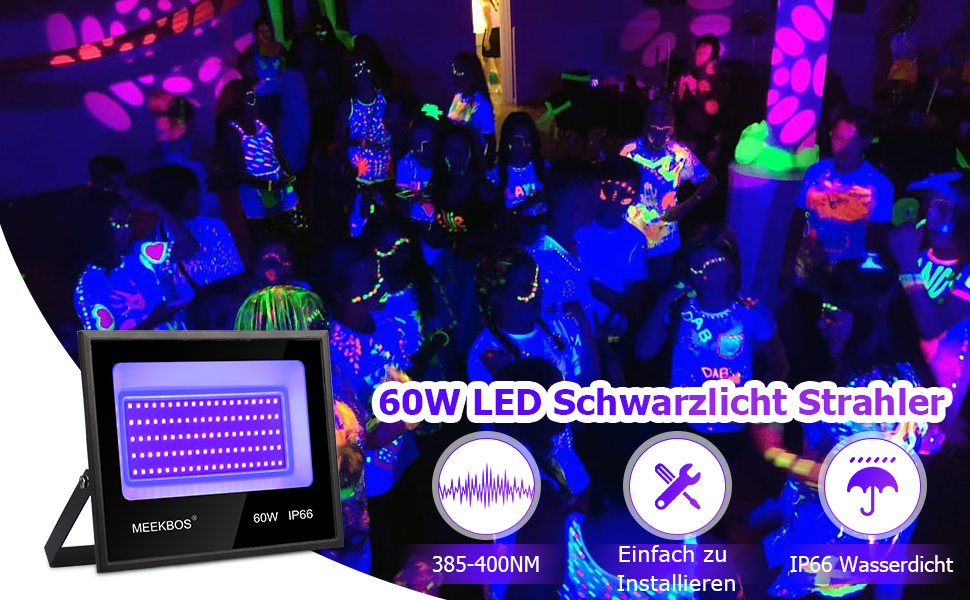 MEEKBOS Black Light Spotlight, Pack of 2 60 W UV LED Black Light Lamp