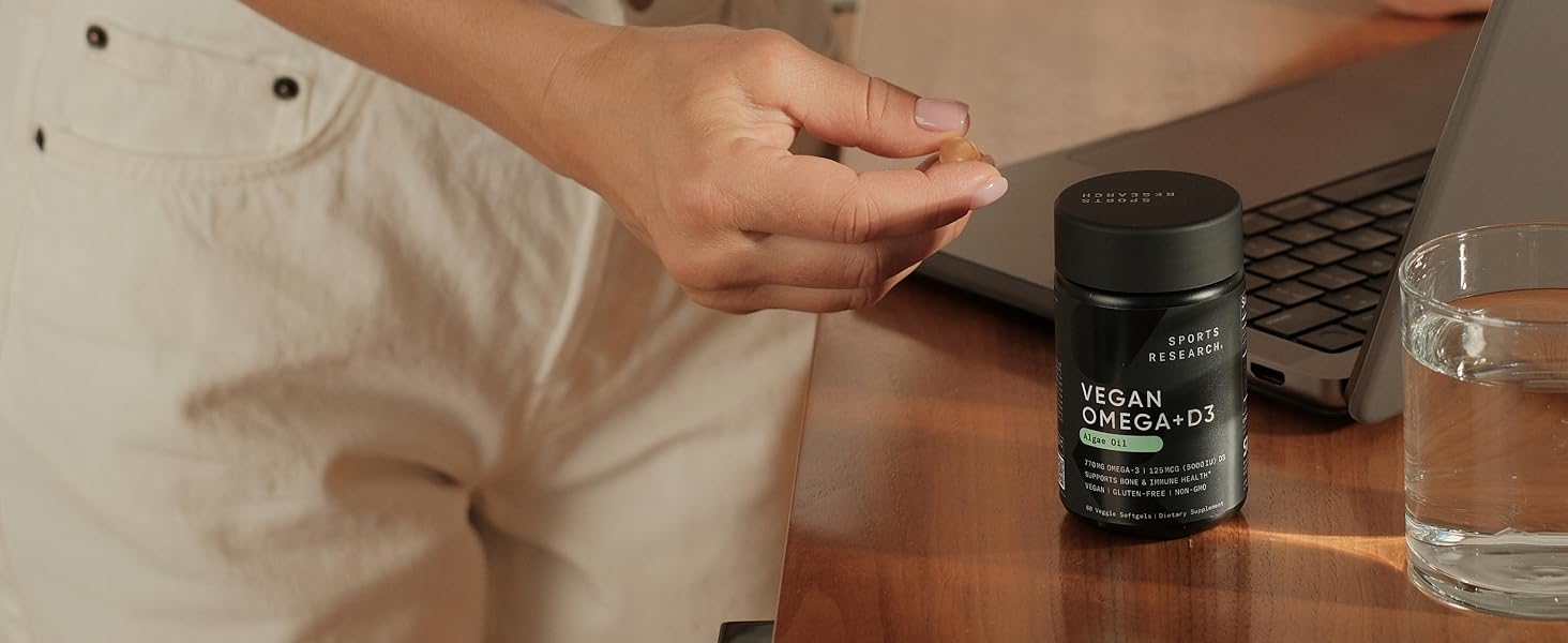 vegan omega 3 algae oil supplement dha epa vitamin d d3 carageenan fish heart bones immune health sr