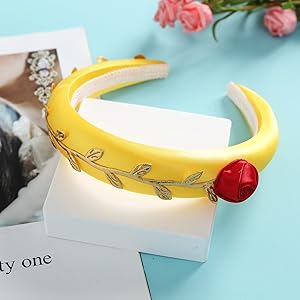 Princess Headband for Women Yellow Hair Hoop Rose Headwear Hair Accessories Halloween Costume Party