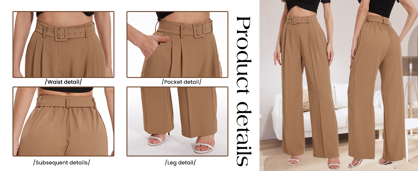 FUNYYZO Women&#39;s High Waist Wide Leg Pants Business Work Office Casual
