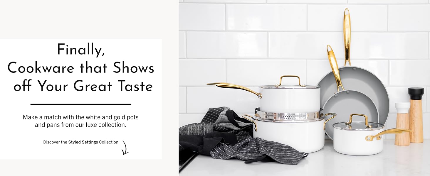 White and Gold Knife Set with Block Self Sharpening 14 PC