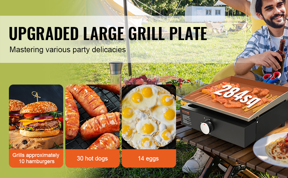 VEVOR Commercial Griddle, 16.9" Heavy Duty Manual Flat Top Griddle