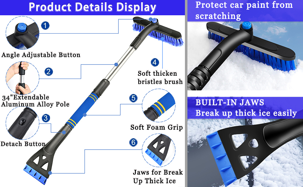 34" Extendable Ice Scrapers for Car Windshield ,Ice Scraper