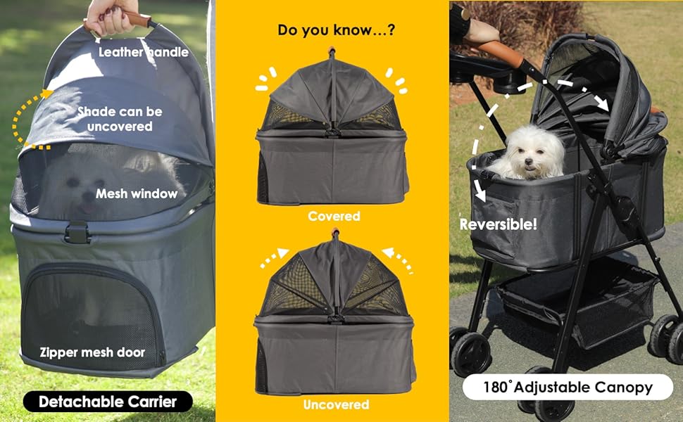 BEKA 3 in 1 Folding Dog Stroller, Pet Folding Stroller, 4