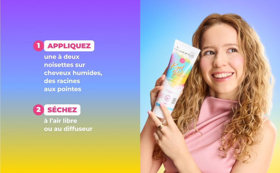 Le texte indique « EXCUSEZ-VOUS » sur un fond dégradé de violet à jaune. Démonstration de produit montrant un écran solaire ou un produit de soin de la peau en cours.