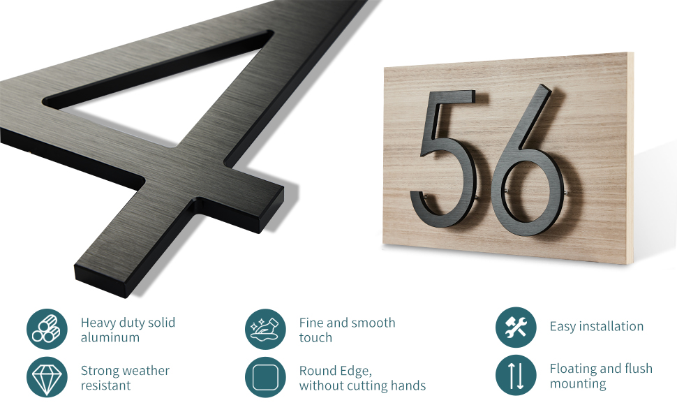 20cm Black House Numbers For Outside,Metal House Number Signs Floating