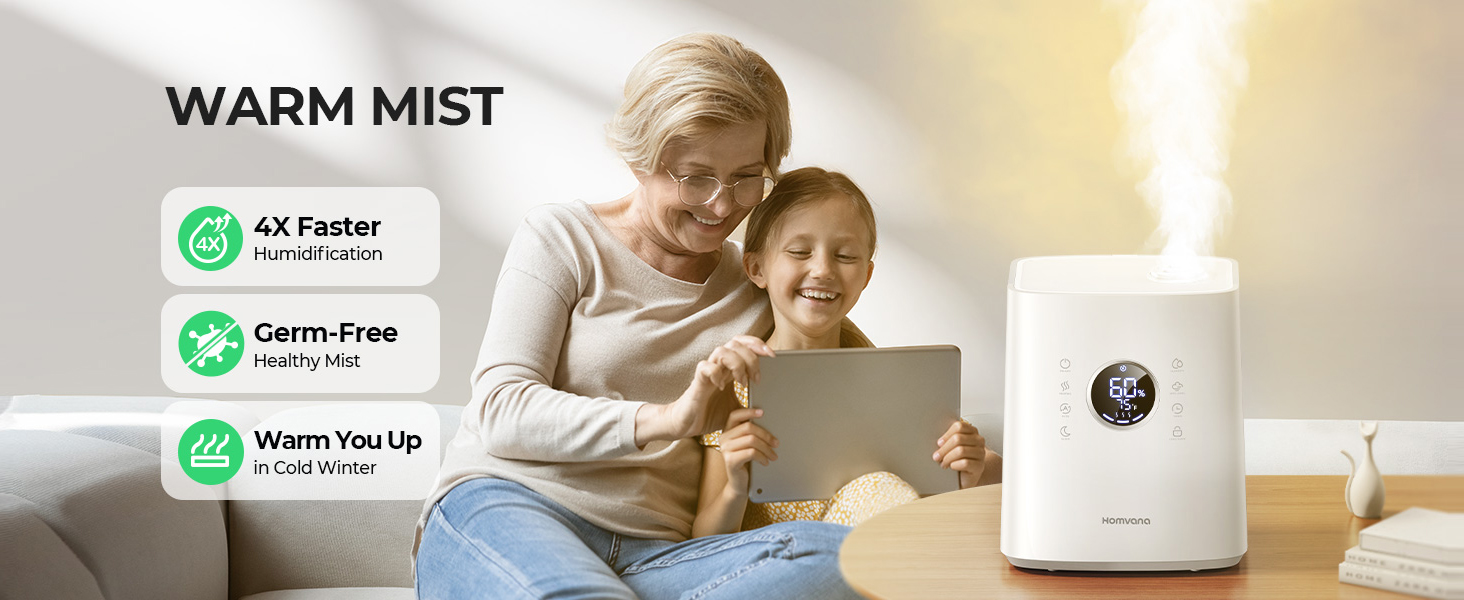 Homvana Humidifiers for Bedroom Large Home, 6.5L Warm and Cool Mist