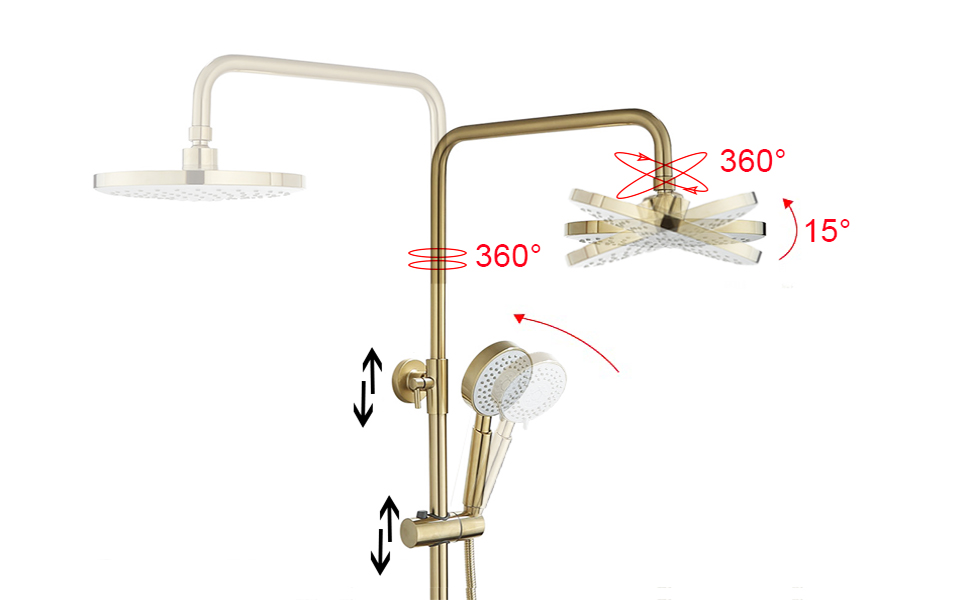 Set Rubinetto Doccia Oro Spazzolato, Soffione Doccia A Pioggia In ABS Da 8 Pollici Con Doccetta, Rubinetto Doccia A Pioggia Di Lusso, Miscelatore Bagno, Sistema Doccia 11 11