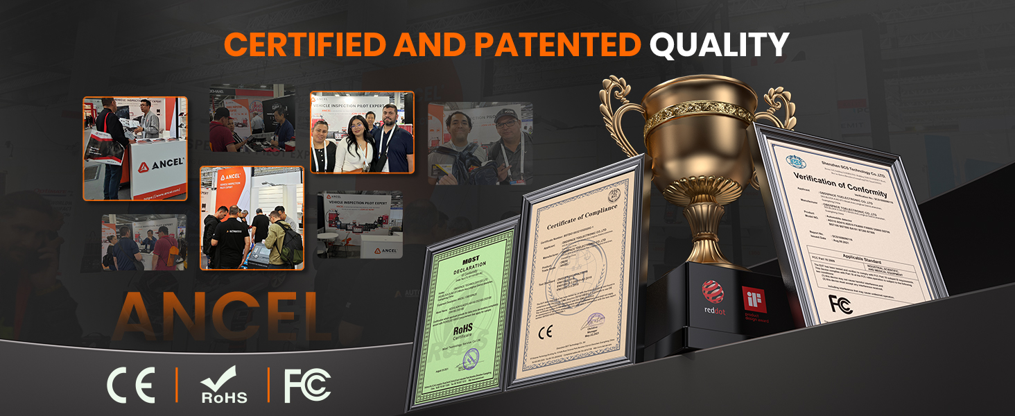 Product certification banner showing multiple certification icons and photo collage with text 'CERTIFIED AND PATENTED QUALITY'.