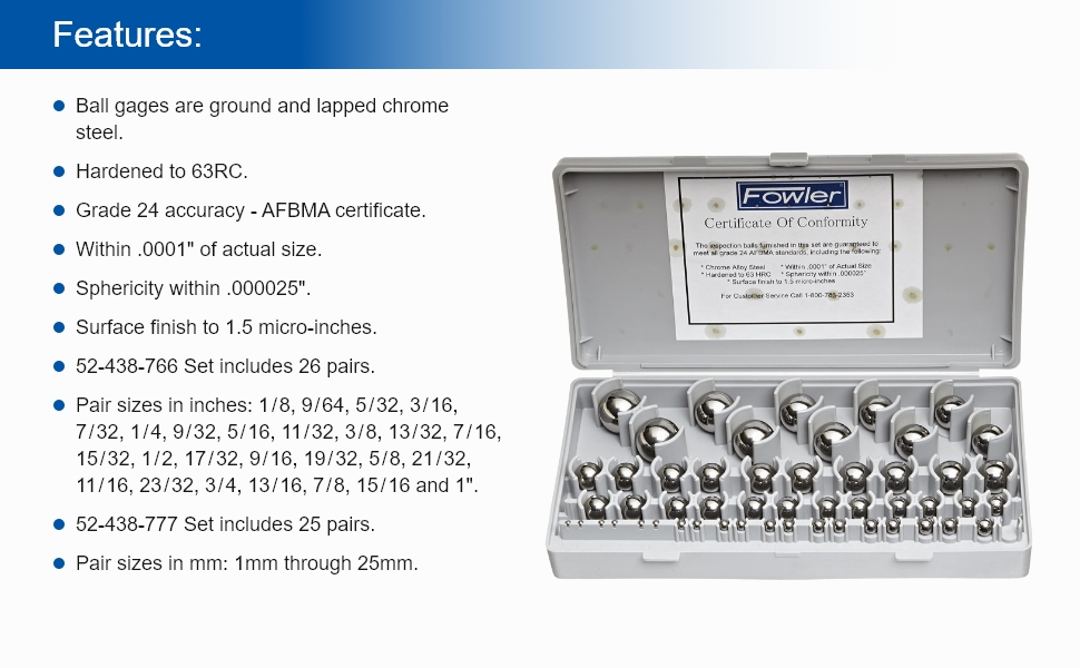 Fowler 524387770 Gage Ball Set, 50 Pieces Industrial