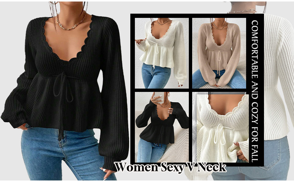 【値下げ中】fetico KNIT PEPLUM SWEATER size3 SKAYS peplum sweater for women, Deep v neck sweaters for