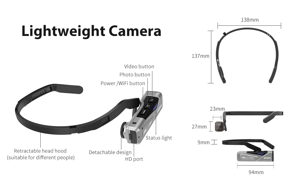ORDRO 4K Camcorder 60FPS Vlog Camera, Head Mounted Camera