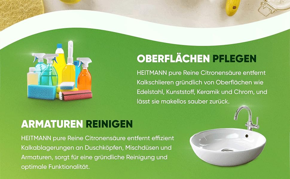 Zum Geräte entkalken、Oberflächen pflegen 和 Armaturen reinigen