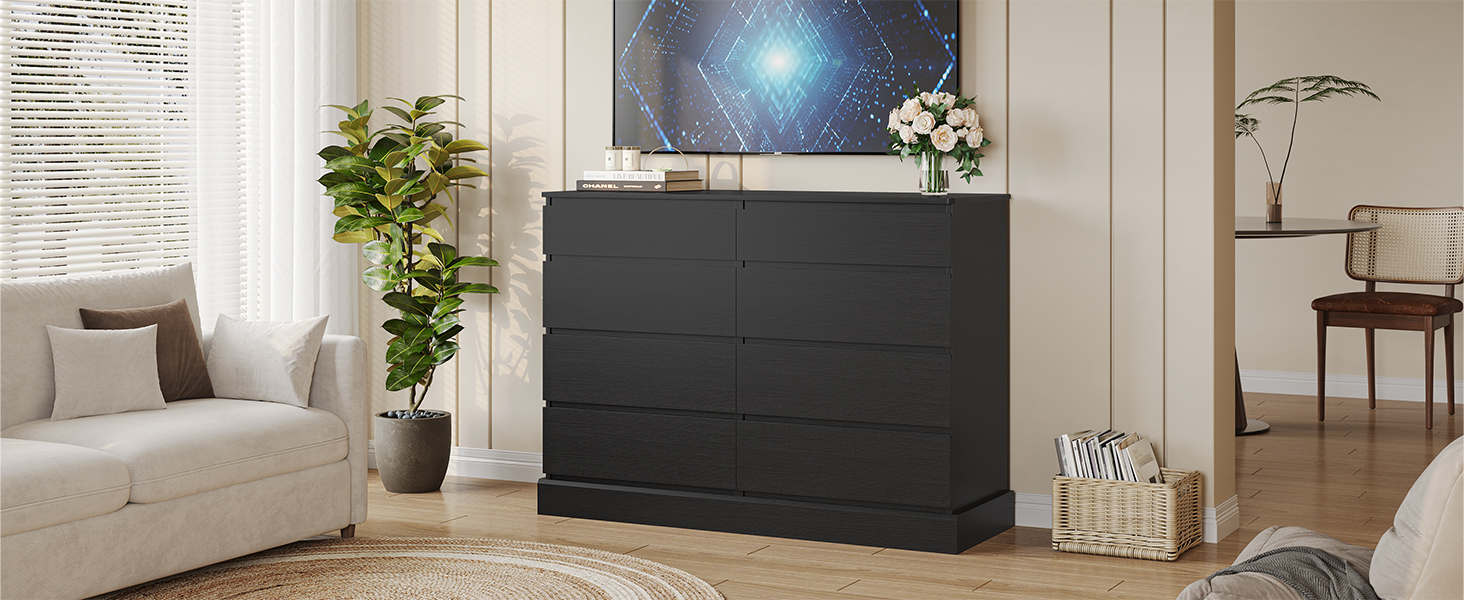 DICTAC Bedroom Dresser with 8 Drawers, Black Large Chest of