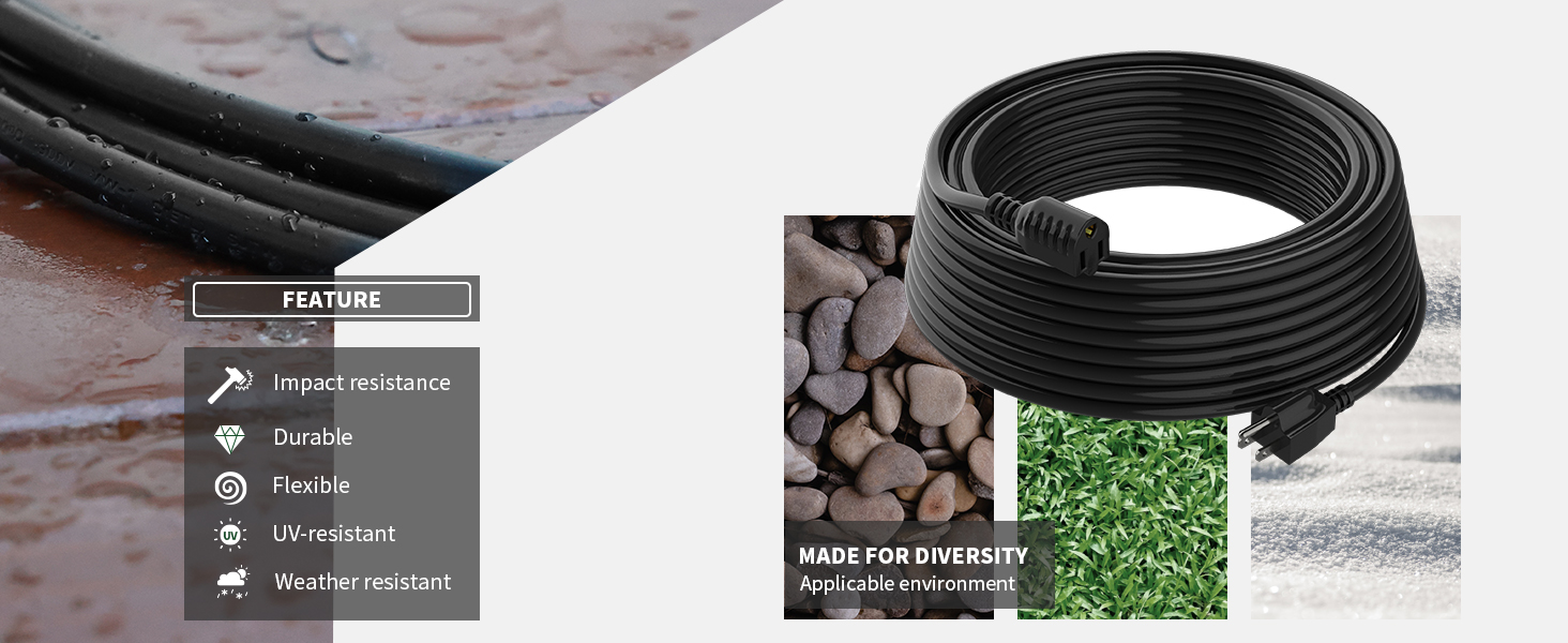 PLUGTUL 10 FT Outdoor Extension Cord Waterproof 16/3 Black