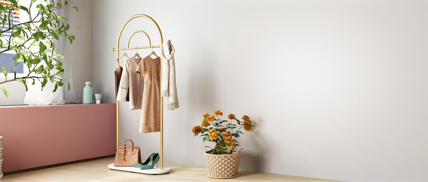 Gold Coat Rack Freestanding Coat Rack with Natural Marble